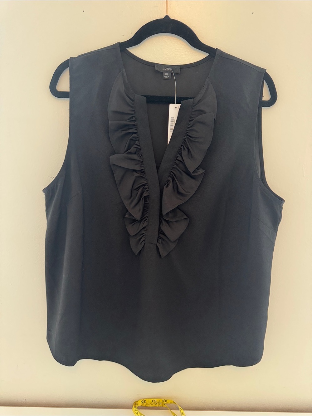 J. Crew Black Sleeveless Ruffle V-Neck Camisole